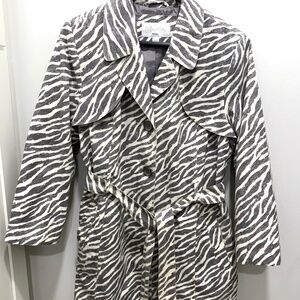 Cute Relativity Lined Trench Coat Gray Zebra Print, Size Large